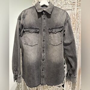 AllSaints Washed Black Distressed Denim overshirt